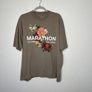 The Marathon Clothing Shirt Mens XL Brown‎ Los Angeles Worldwide Floral Bird Tee